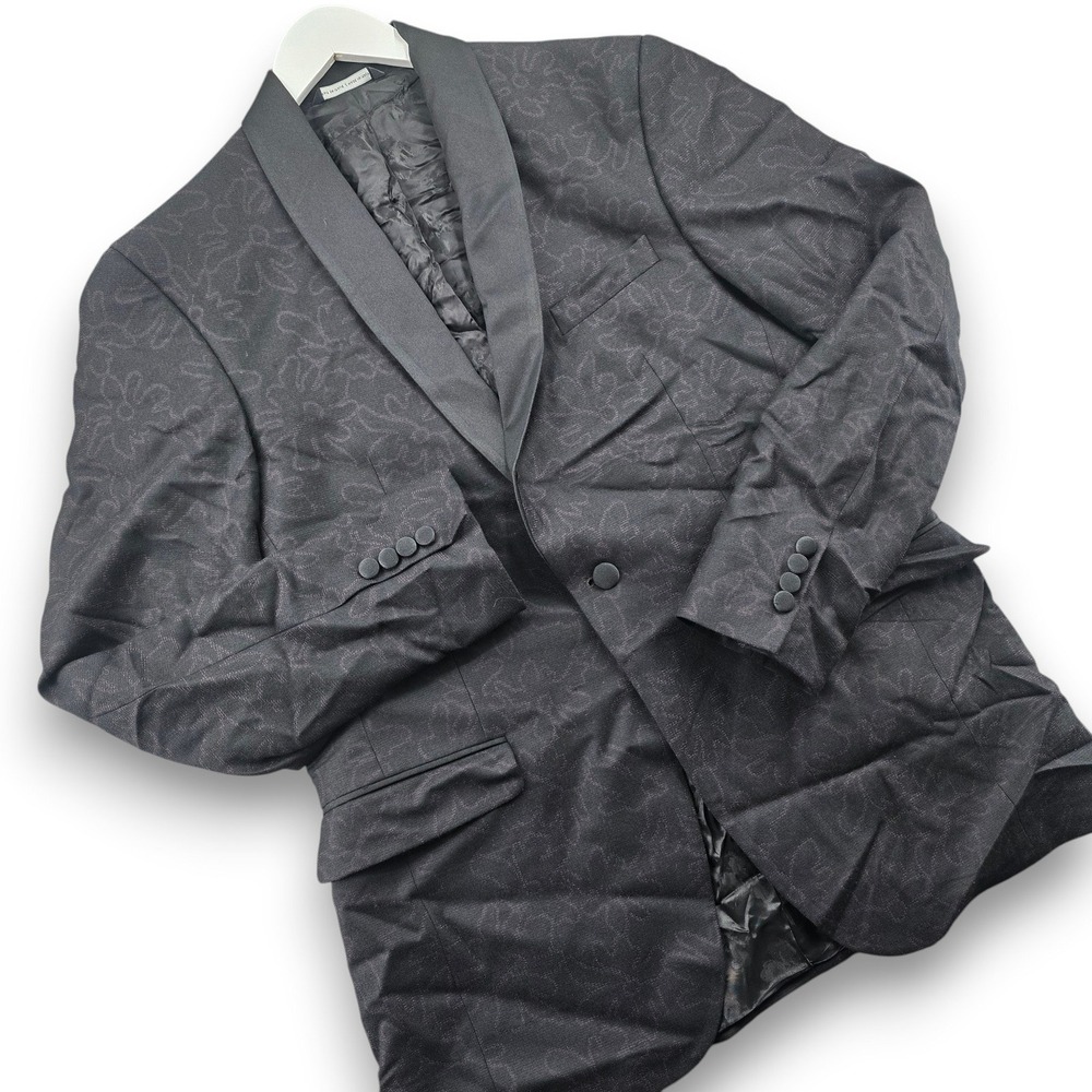Ted Baker Josh Tuxedo Jacket Mens 42L Black Floral Jacquard Wool Cashmere Italy